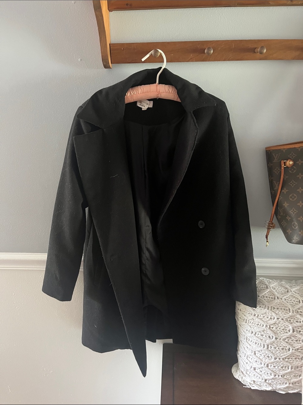 Amaryllis Black Double-Breasted Trench Coat